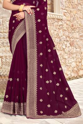 Women'S Purple Zari Resham Embroidered Georgette Saree With Blouse Piece By Manu Fashion Era 4