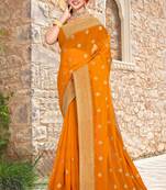 Women'S Mustard Zari Resham Embroidered Georgette Saree With Blouse Piece By Manu Fashion Era