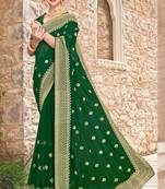 Women'S Bottle Green Zari Resham Embroidered Georgette Saree With Blouse Piece By Manu Fashion Era