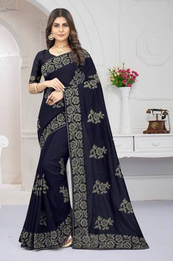 Women'S Grey Zari Resham Embroidered Vichitra Silk Party Wear Saree With Blouse Piece By Manu Fashion Era