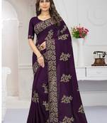 Women'S Purple Zari Resham Embroidered Vichitra Silk Party Wear Saree With Blouse Piece By Manu Fashion Era