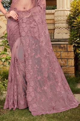 Womens'S Lavender Zari Resham Stone Embroidered Net Party Wear Saree With Blouse Piece By Manu Fashion Era 4