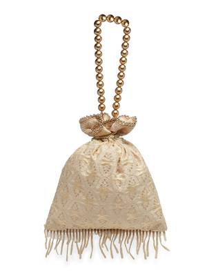Droop Gold & Grey Floral Embroidered Faux Silk Potli 4