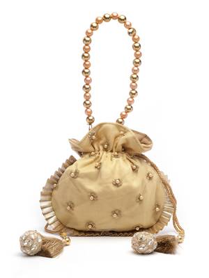 Droop Metallic Gold Polka Embroidered Faux Silk Potli 3