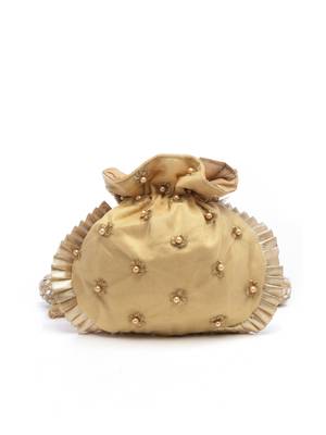 Droop Metallic Gold Polka Embroidered Faux Silk Potli 4