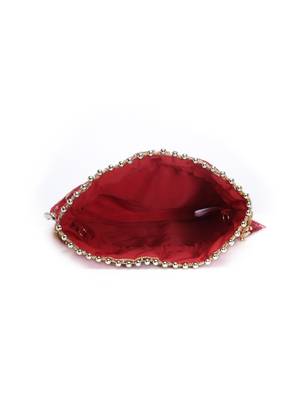 Droop Red & Gold Floral Embroidered Faux Silk Potli 5