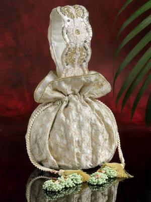 Droop Pistachio Green & Gold Ditsy Embroidered Faux Silk Potli 1