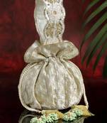 Droop Pistachio Green & Gold Ditsy Embroidered Faux Silk Potli