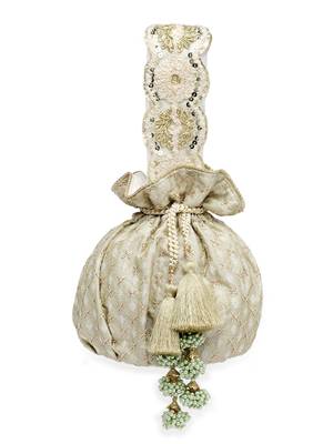 Droop Pistachio Green & Gold Ditsy Embroidered Faux Silk Potli 3