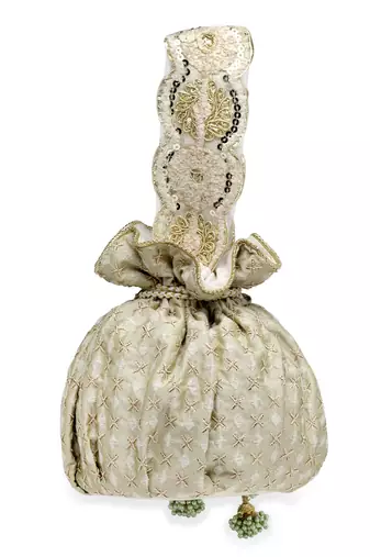 Droop Pistachio Green & Gold Ditsy Embroidered Faux Silk Potli