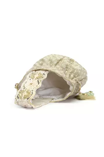 Droop Pistachio Green & Gold Ditsy Embroidered Faux Silk Potli