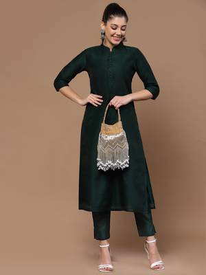 Droop Camel, Silver & Pearl Chevron Embellished Velvet Potli 2
