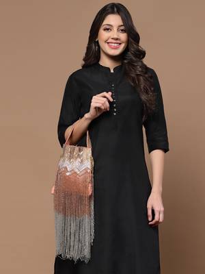Droop Coral & Multi Chevron Embellished Faux Silk Potli 2