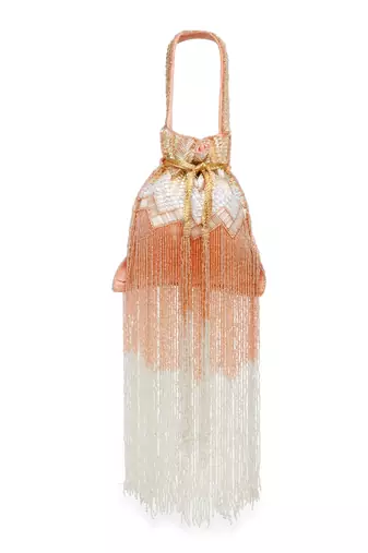 Droop Coral & Multi Chevron Embellished Faux Silk Potli
