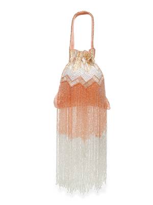 Droop Coral & Multi Chevron Embellished Faux Silk Potli 4