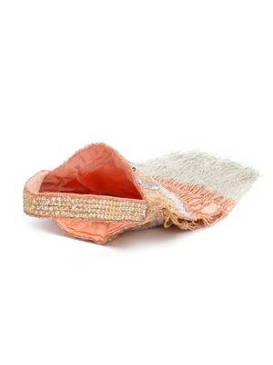 Droop Coral & Multi Chevron Embellished Faux Silk Potli 5