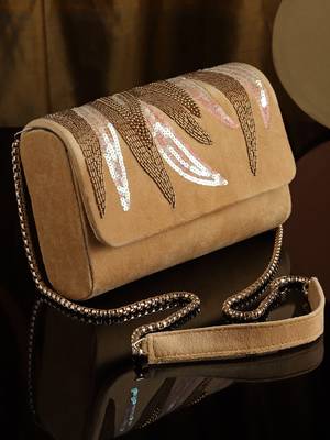 Coffer Camel & Gold Abstract Embellished Suede Clutch 1