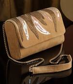 Coffer Camel & Gold Abstract Embellished Suede Clutch