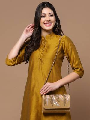 Coffer Camel & Gold Abstract Embellished Suede Clutch 2