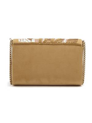 Coffer Camel & Gold Abstract Embellished Suede Clutch 4