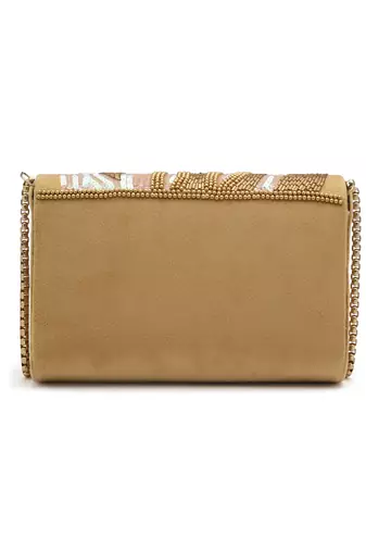 Coffer Camel & Gold Abstract Embellished Suede Clutch