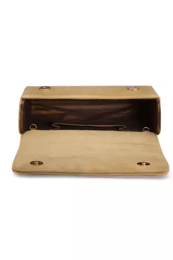 Coffer Camel & Gold Abstract Embellished Suede Clutch