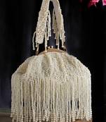 Droop Pearl White Embellished Faux Silk Clutch