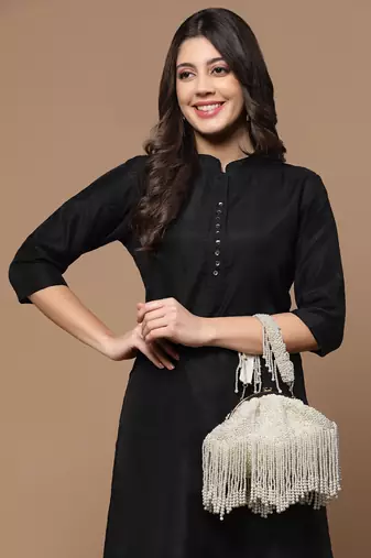 Droop Pearl White Embellished Faux Silk Clutch