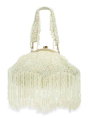 Droop Pearl White Embellished Faux Silk Clutch 3