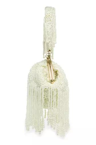 Droop Pearl White Embellished Faux Silk Clutch