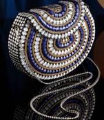 Mosaic Silver & Navy Stone Work Embellished Metal Clutch