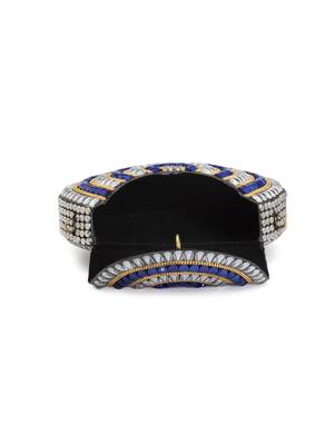 Mosaic Silver & Navy Stone Work Embellished Metal Clutch 5