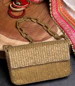 Coffer Golden Striped Embellished Faux Silk Clutch