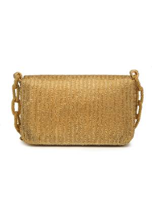 Coffer Golden Striped Embellished Faux Silk Clutch 4