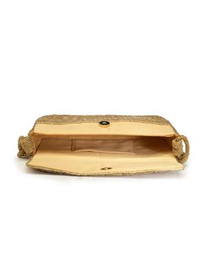 Coffer Golden Striped Embellished Faux Silk Clutch 5