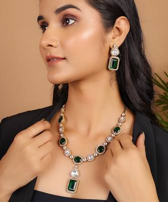 Royal emerald uncut polki necklace set 1