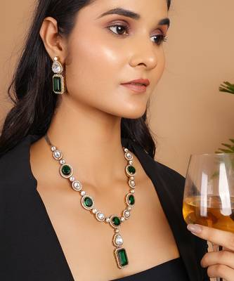 Royal emerald uncut polki necklace set 3