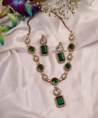 Royal emerald uncut polki necklace set 4