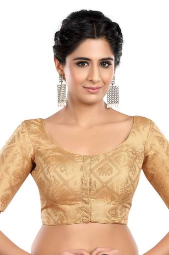 Neckbbok Silver Banarsi short sleeves readymade blouse