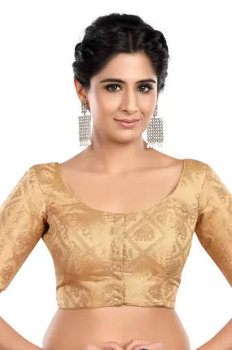 Neckbbok Silver Banarsi short sleeves readymade blouse