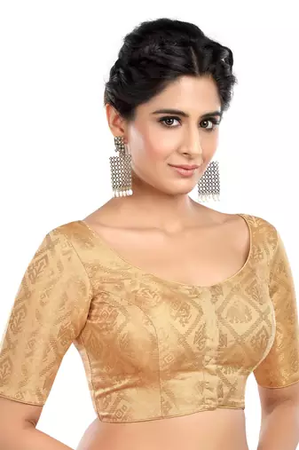 Neckbbok Silver Banarsi short sleeves readymade blouse