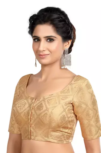 Neckbbok Silver Banarsi short sleeves readymade blouse