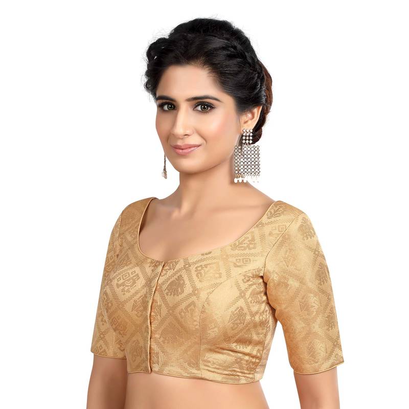 Neckbbok Silver Banarsi short sleeves readymade blouse