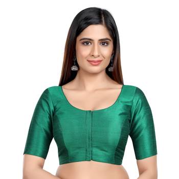 Kora silk plain rama green color short sleeves readymade blouse 1