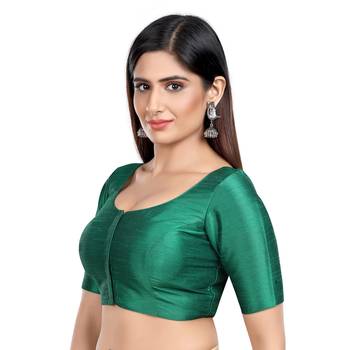Kora silk plain rama green color short sleeves readymade blouse 4