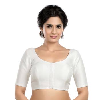 Kora silk plain white short sleeves readymade blouse 1