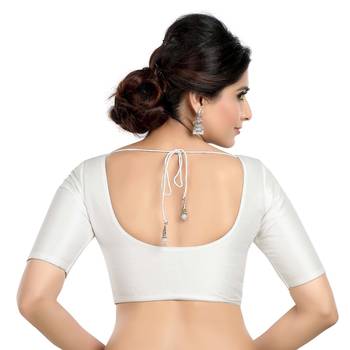 Kora silk plain white short sleeves readymade blouse 2
