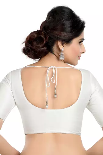 Kora silk plain white short sleeves readymade blouse