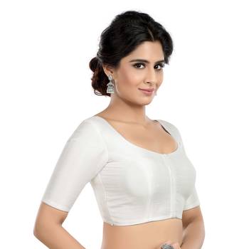 Kora silk plain white short sleeves readymade blouse 3
