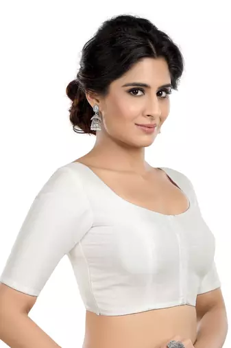 Kora silk plain white short sleeves readymade blouse